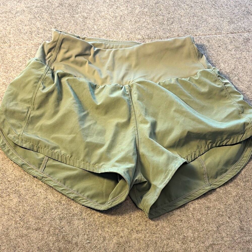 Women’s Green Solid Athletic Running & Jogging Shorts Lined Elastic Waist S